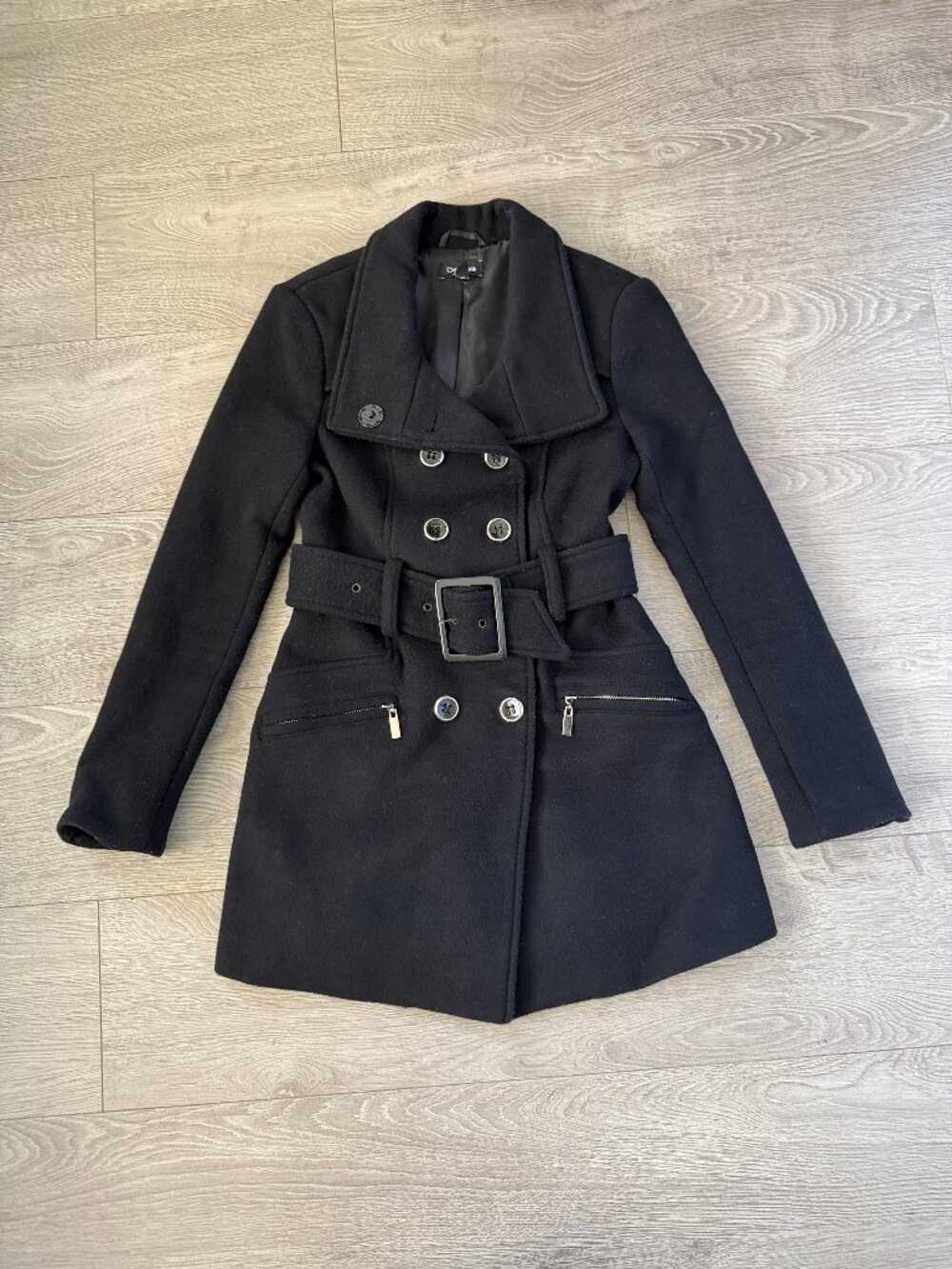 Bebe Black Military Belted Coat XS